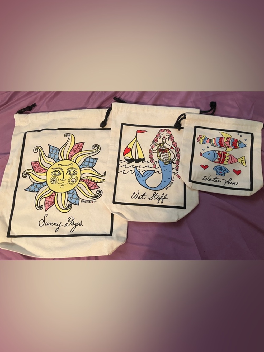 Brighton Cream Canvas Tote Set with Yellow & Blue Accents - Picture 2 of 3